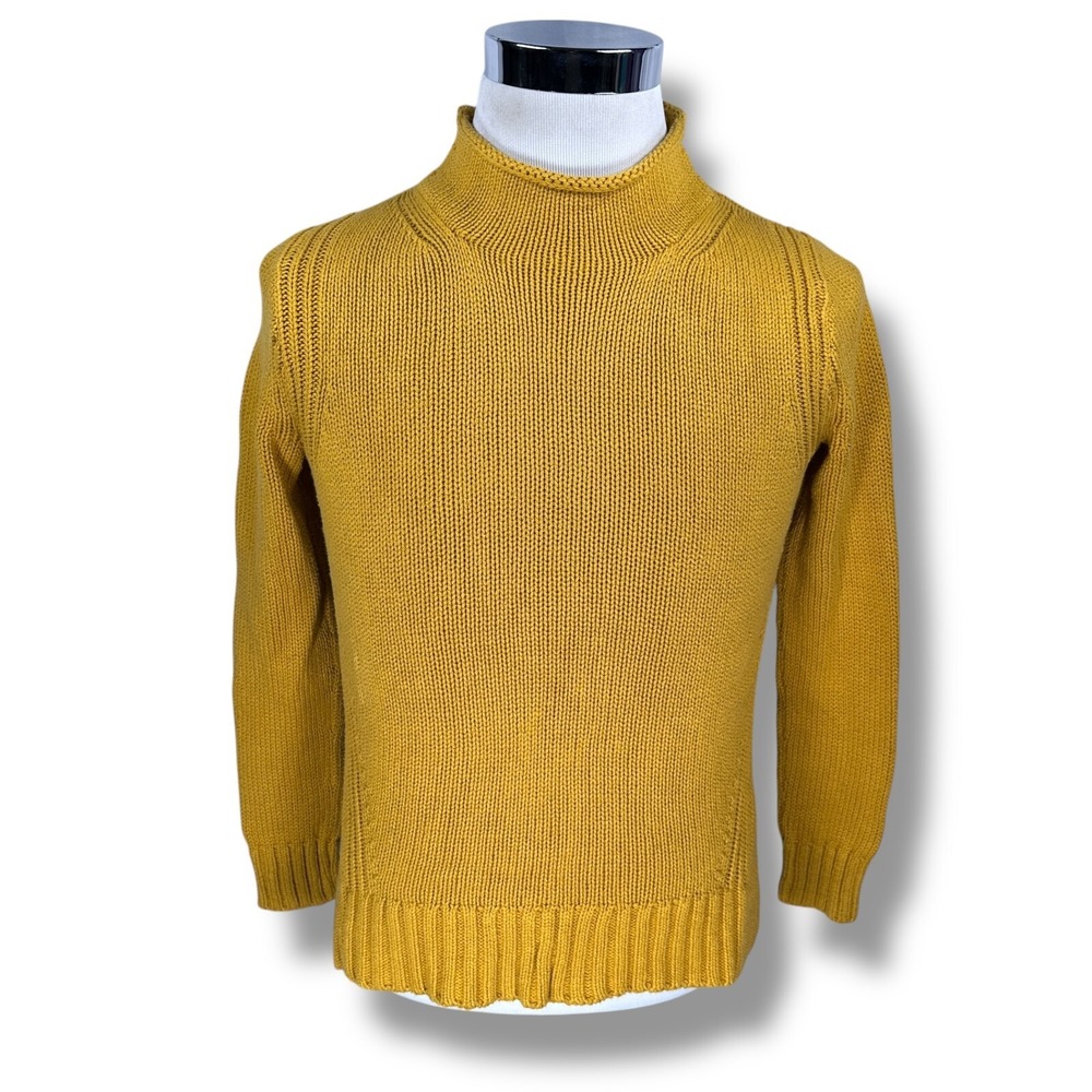 J.Crew Always Oarsman Roll Neck Sweater Womens Small Mustard Yellow 100% Cotton